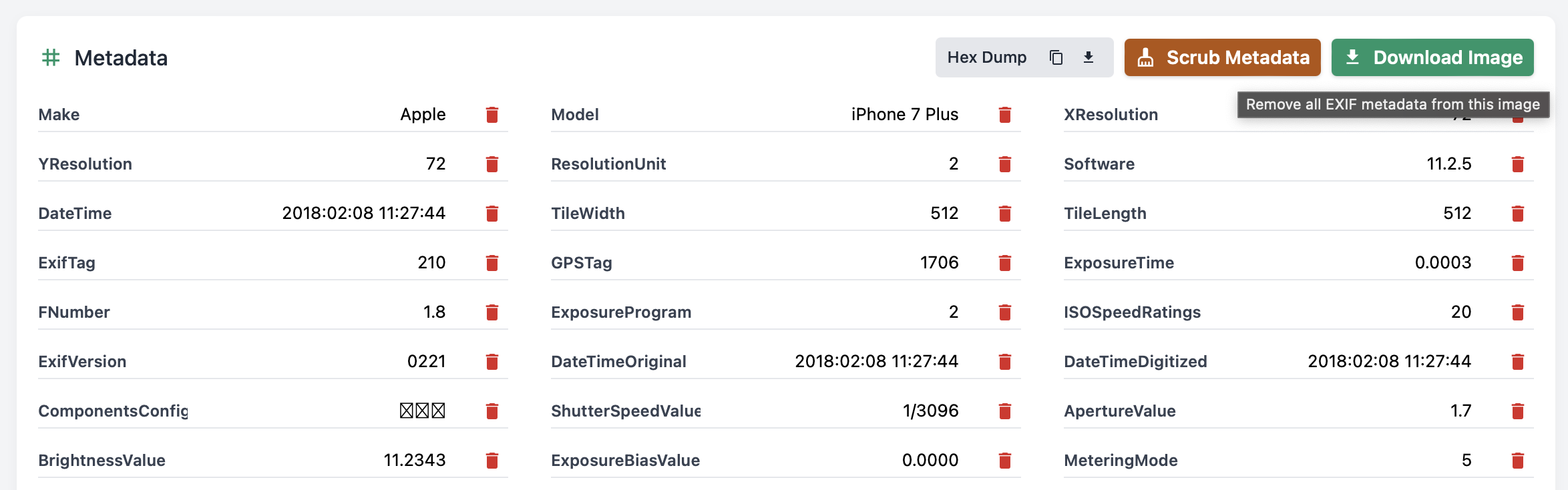 Removing EXIF data with EXIFEditor.io